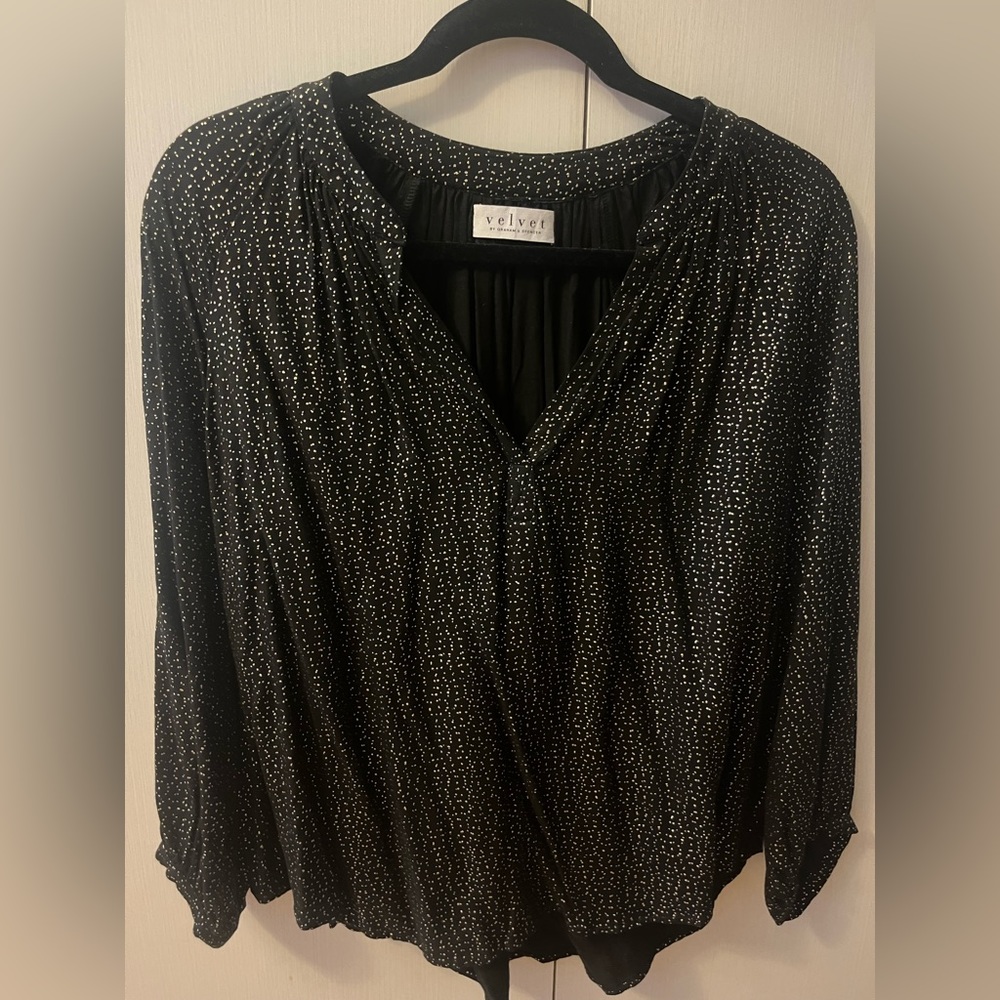 Velvet by Graham & Spencer Black with Metallic Speckles Woven Top SIZE SMALL